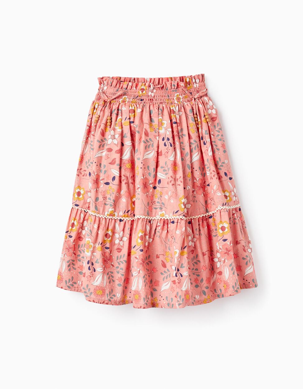 Buy Online Cotton Skirt with Floral Pattern for Girls, Coral