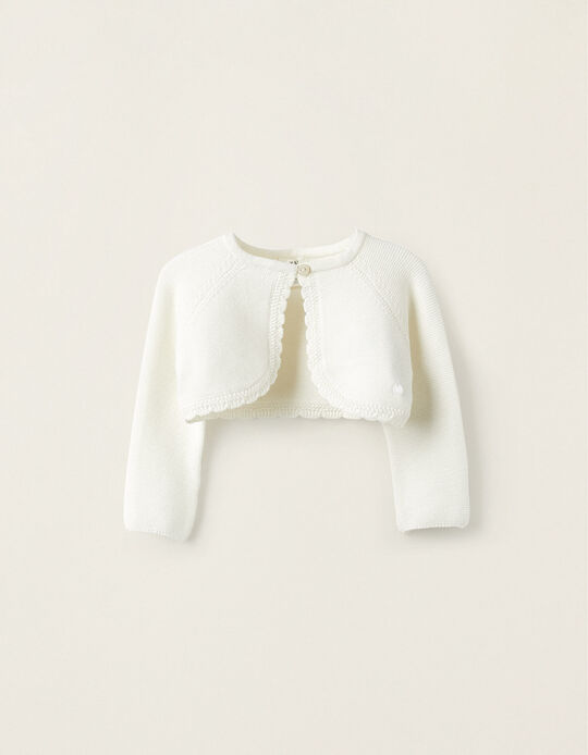 Knitted Bolero Jacket for Newborn Girls, White