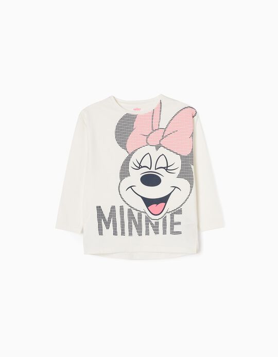 T-shirt à Manches Longues en Coton Fille 'Happy Minnie', Blanc
