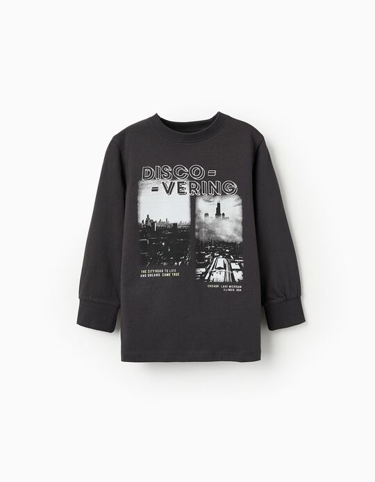 Buy Online Long-sleeved Cotton T-shirt for Boys 'City', Dark Grey