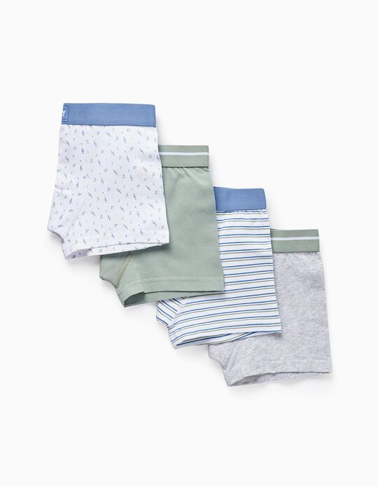 Pack of 4 Cotton Boxers for Boys 'Music', White/Gray/Green