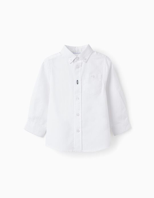 Camisa de Manga Larga de Algodón para Bebé Niño, Blanco