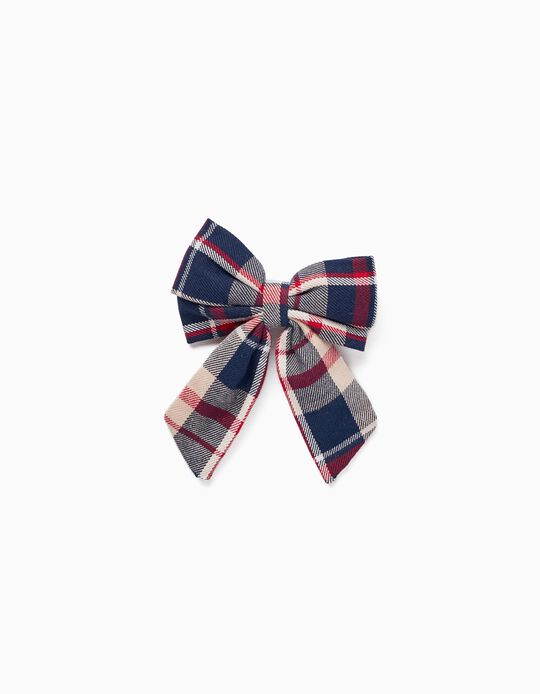 Chess Checkered Bow Headband for Baby and Girl, Dark Blue/Beige