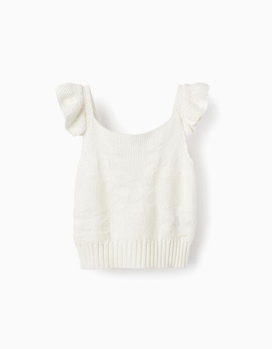 Knit Top with Flowers for Girls, White