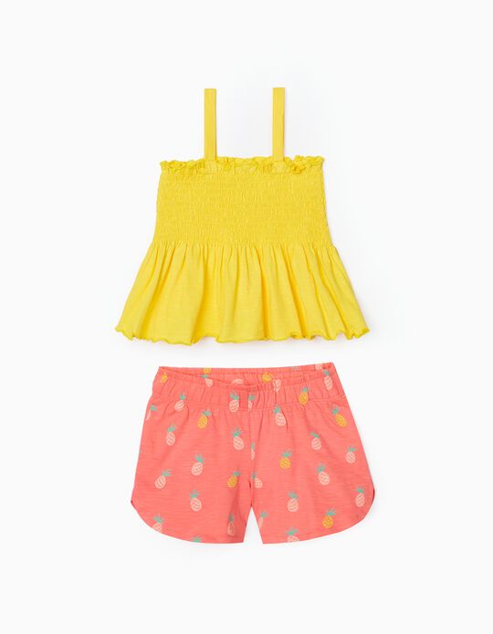 Top + Shorts for Girls 'Pineapple', Yellow/Coral