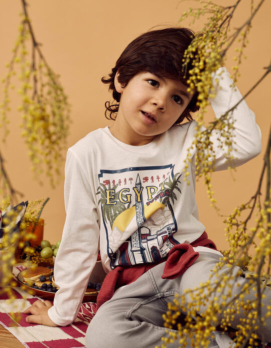 Camiseta de Manga Larga para Niño 'Explore Cairo', Blanca