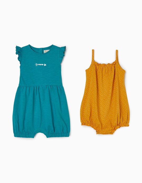2 Monos para Bebé Niña, Amarillo/Azul