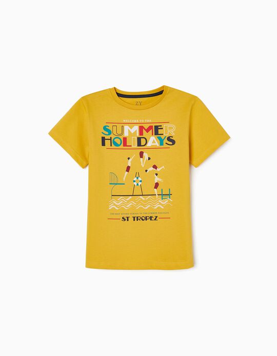 Camiseta de Algodón para Niño 'Vacaciones', Amarillo