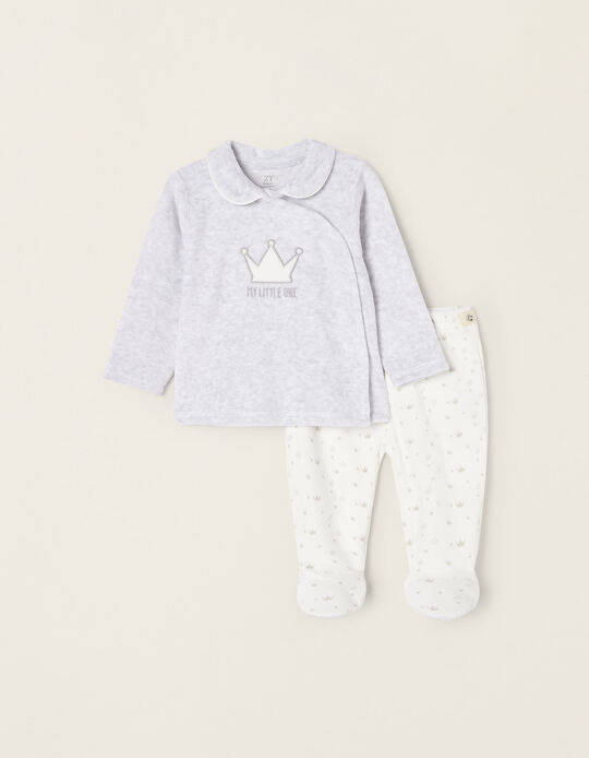 2 in 1 Pyjamas for Newborn Babies 'Crown', White/Grey