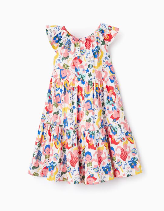 Cotton Dress with Print for Baby Girls 'Cuba', White
