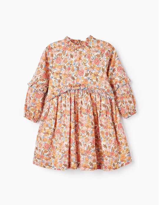 Cotton Dress with Floral Pattern for Baby Girls, Multicolour