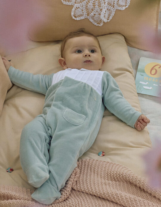 Comprar Online Babygrow de Veludo com Plissado para Recém-Nascido, Azul