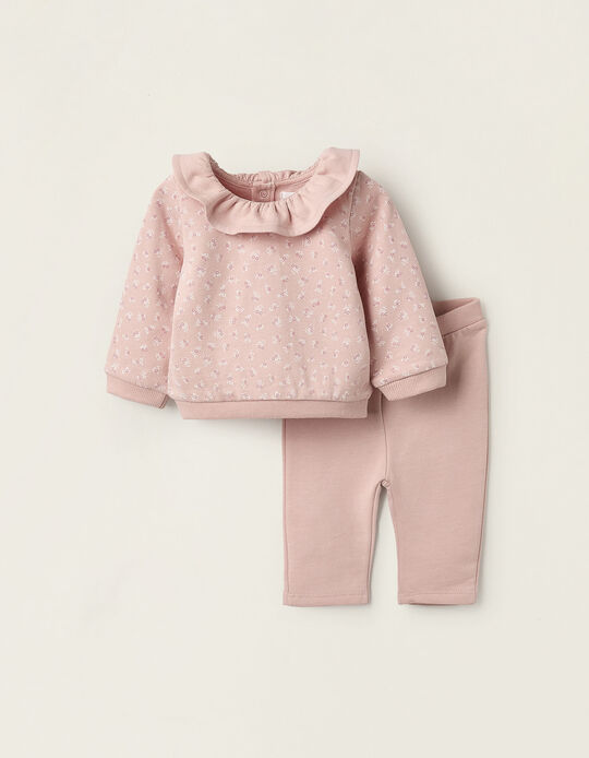 Comprar Online Sweat + Calças Cardados para Recém-Nascida 'Flores', Rosa