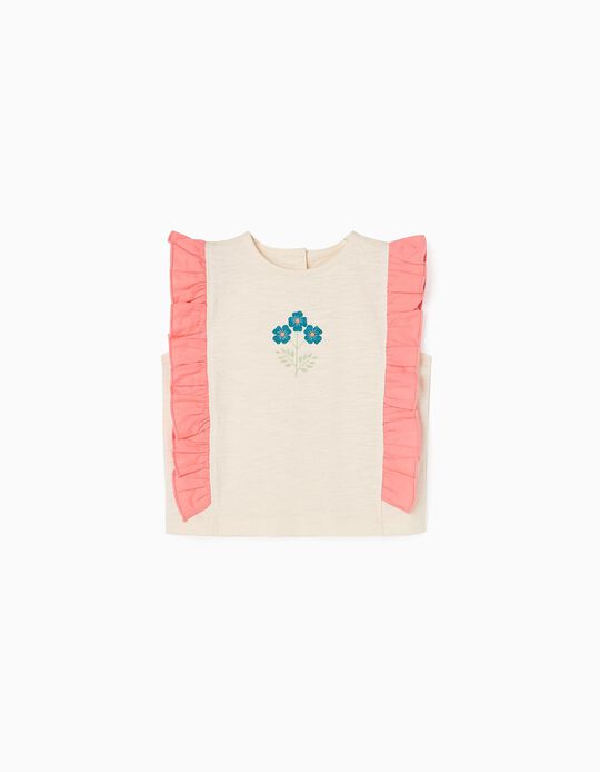 Cotton Top for Baby Girls 'Flower', Beige/Coral