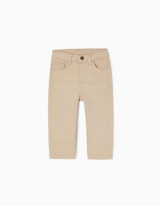 Cotton Twill Trousers for Baby Boys, Beige