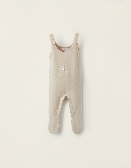 Cotton Knit Bodysuit for Newborn Boys 'Rabbit', Beige