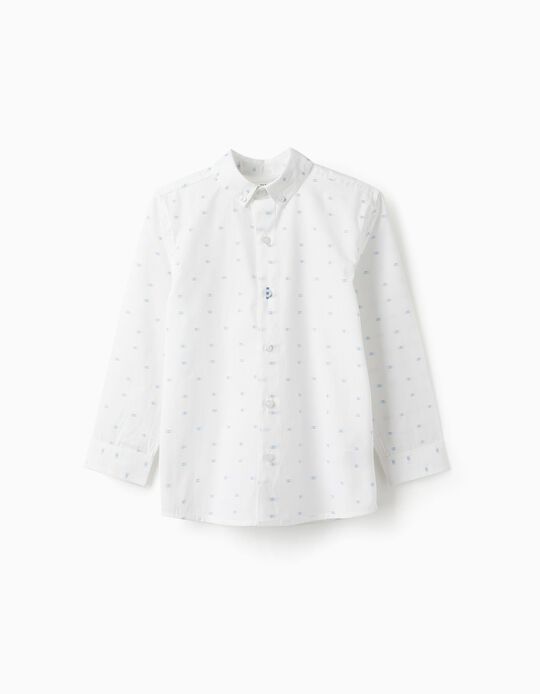Cotton Shirt for Boys, White/Blue