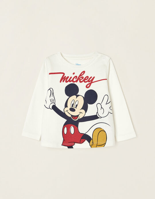 T-shirt de Manga Comprida em Algodão para Bebé Menino 'Mickey', Branco