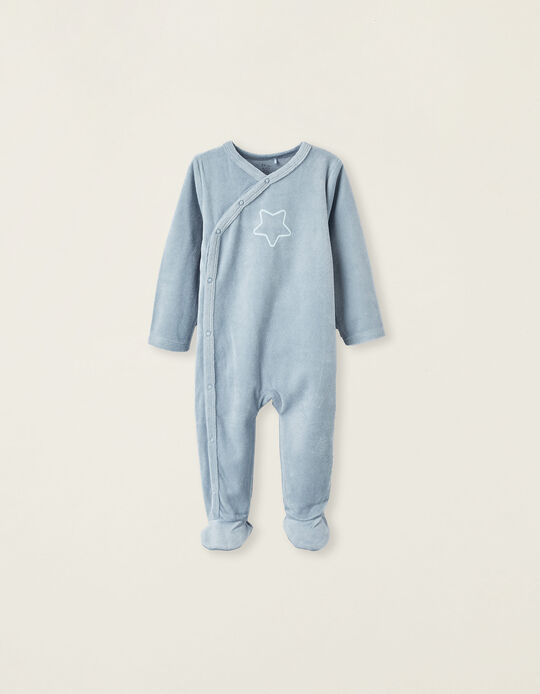 Velour Sleepsuit for Newborns 'Star', Blue