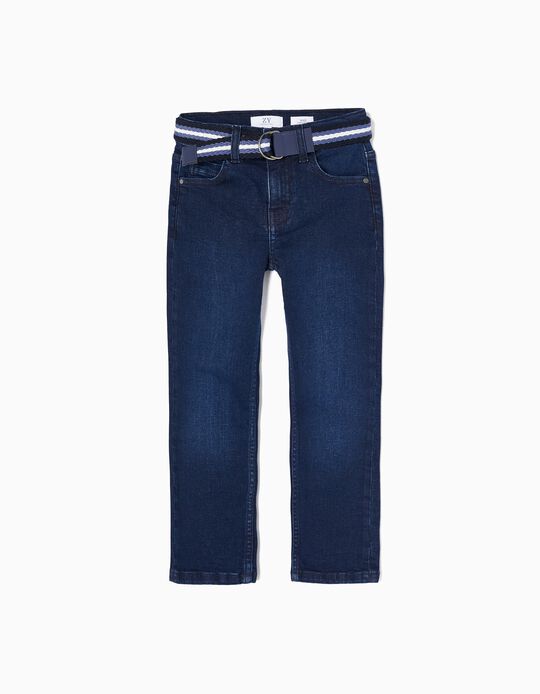 Cotton Jeans with Belt for Boys 'Straight Fit', Dark Blue