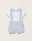 Conjunto de Camiseta + Short con Tirantes de Algodón para Recién Nacido, Blanco/Azul