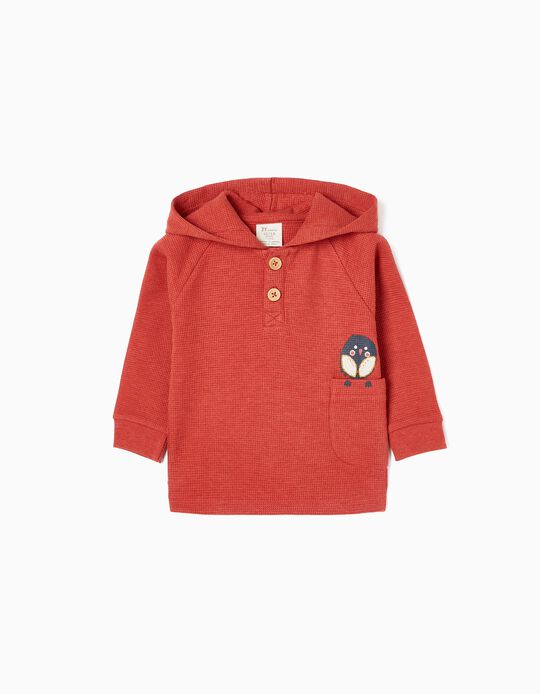 Cotton Hooded Sweatshirt for Baby Boys, Vermilion Red