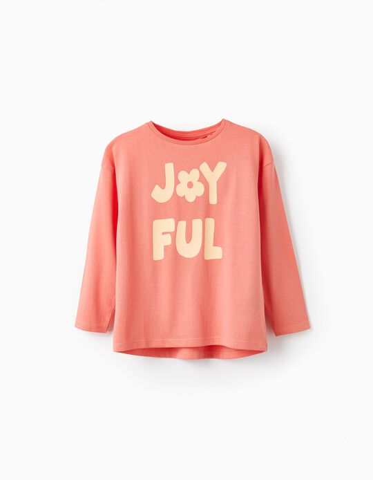 T-Shirt de Manga Comprida para Menina 'Joyful', Coral