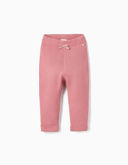 Ribbed Knit Leggings with Bow for Baby Girls, Pink