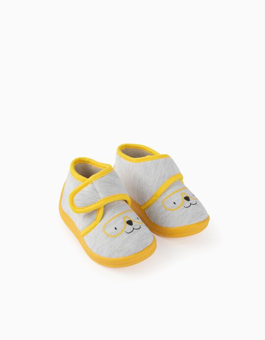 Pantufas em Jersey para Bebé, Cinza/Amarelo
