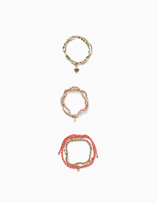 Pack Beaded Bracelets for Girls, Pink/Green