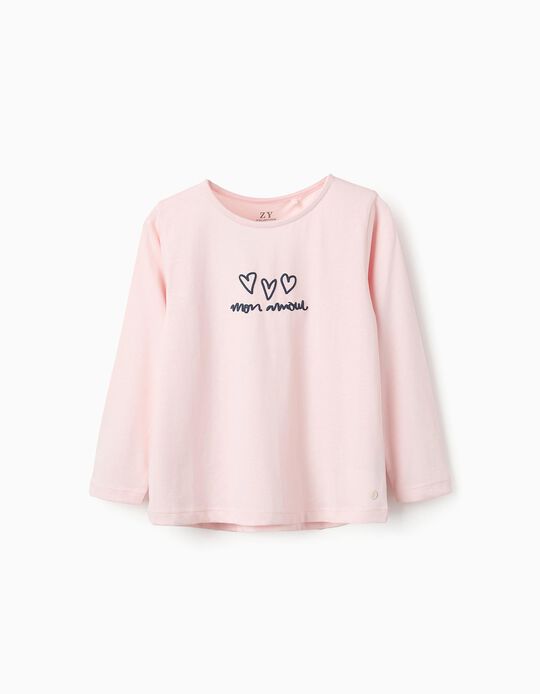 Comprar Online T-shirt de Manga Comprida para Menina 'Mon Amour', Rosa
