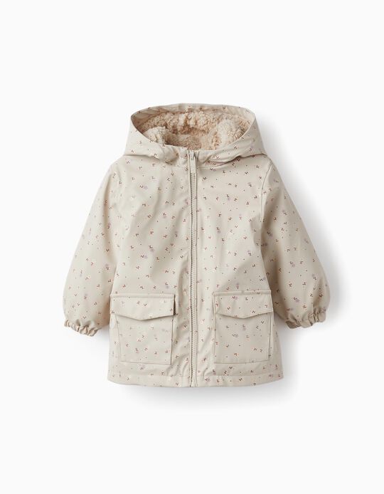 Rubber Parka with Fur for Baby Girls 'Flowers', Light Pink