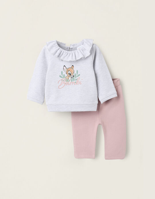 Comprar Online Sweat + Calças Cardadas para Recém-Nascida 'Bambi', Cinza/Rosa