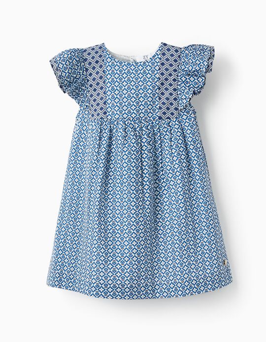Comprar Online Vestido com Folhos para Bebé Menina, Azul/Branco
