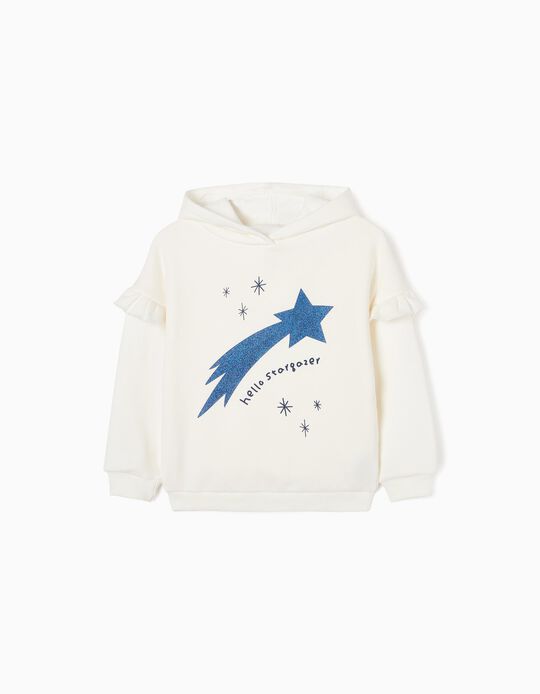 Hooded Sweatshirt with Thermal Effect for Girls 'Shooting Star', White/Blue 