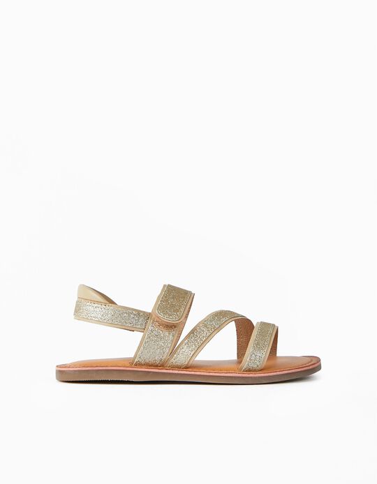 Leather Sandals for Girls, Golden