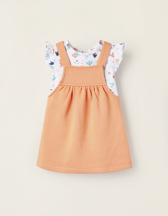 Dress + Bodysuit for Newborn Girls 'Coral Reef', Coral