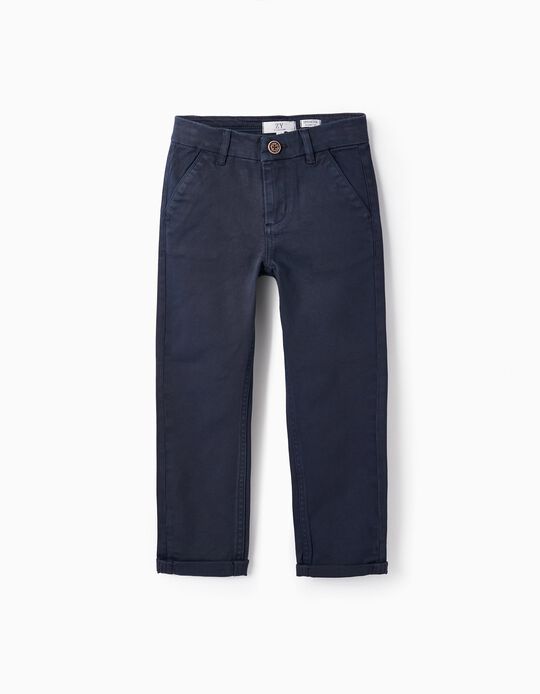 Cotton Chino Trousers for Boys, Dark Blue