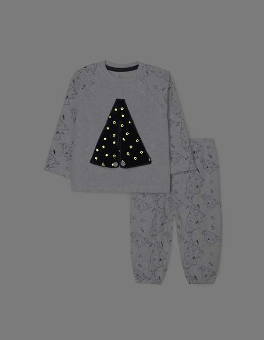 Pijama Terciopelo para Bebé Niño 'Glow in the Dark', Gris