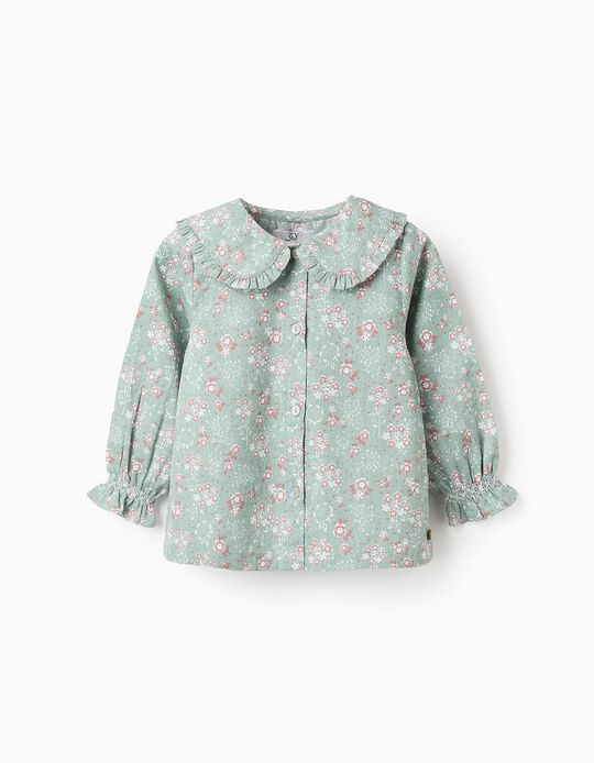 Comprar Online Camisa de Algodão Floral e com Folhos para Bebé Menina, Verde