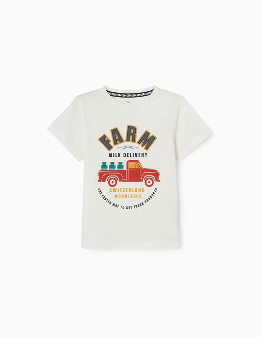 T-Shirt Manches Courtes en Coton Garçon 'Farm', Blanc