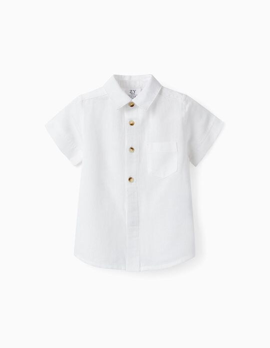 Linen and Cotton Shirt for Baby Boys, White
