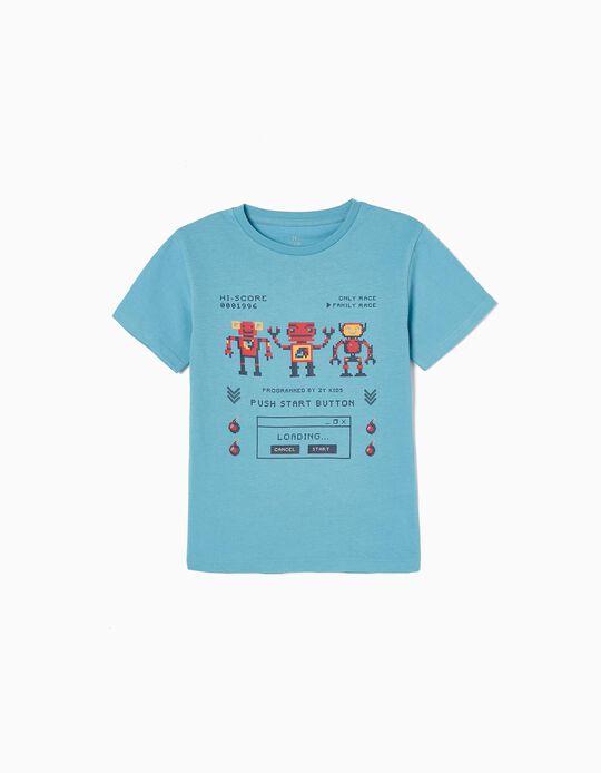 T-shirt de Algodão para Menino 'Family Race', Azul
