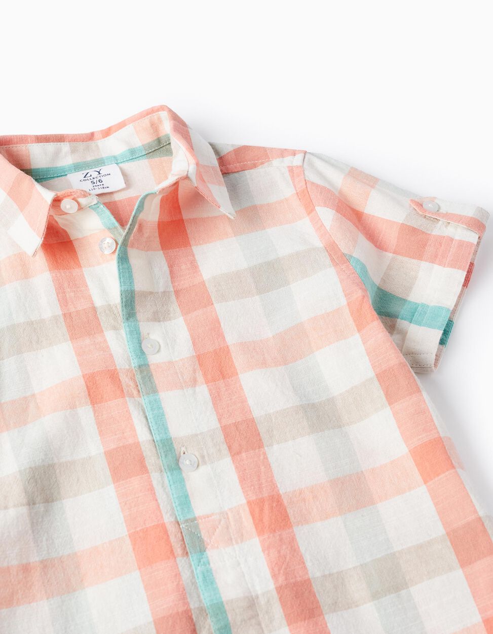 Buy Online Checked Shirt in Cotton for Boys 'B&S', Aqua Green/Coral