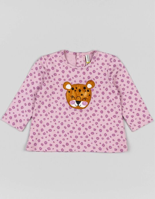 T-Shirt de Algodão para Bebé Menina 'Leopard', Lilás