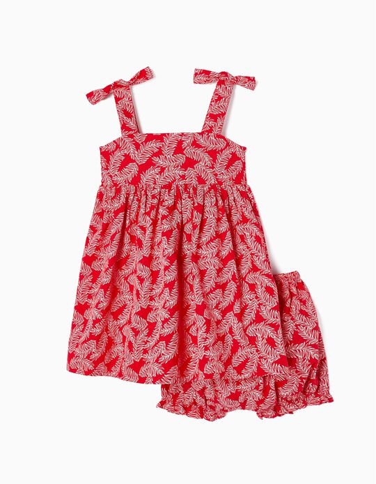 Vestido + Tapa-Fralda em Algodão com Padrão para Bebé Menina, Vermelho