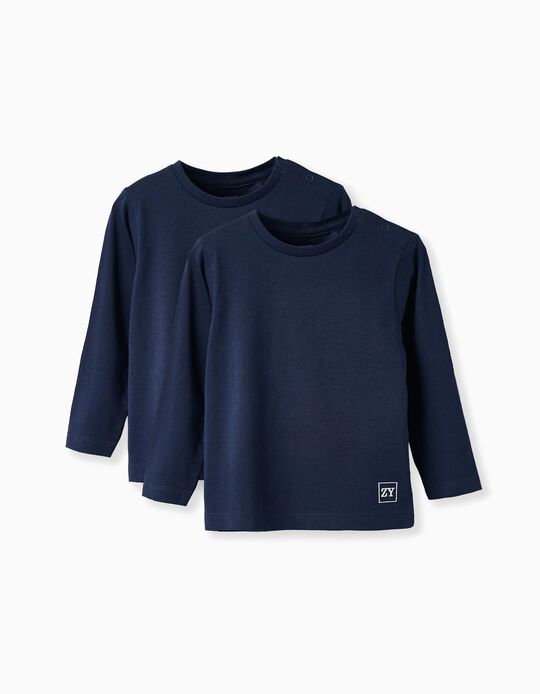 Pack of 2 Long Sleeve T-Shirts for Baby Boys, Dark Blue