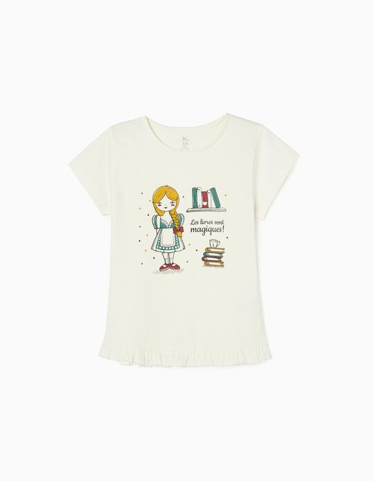 Cotton T-shirt for Girls 'Books , White