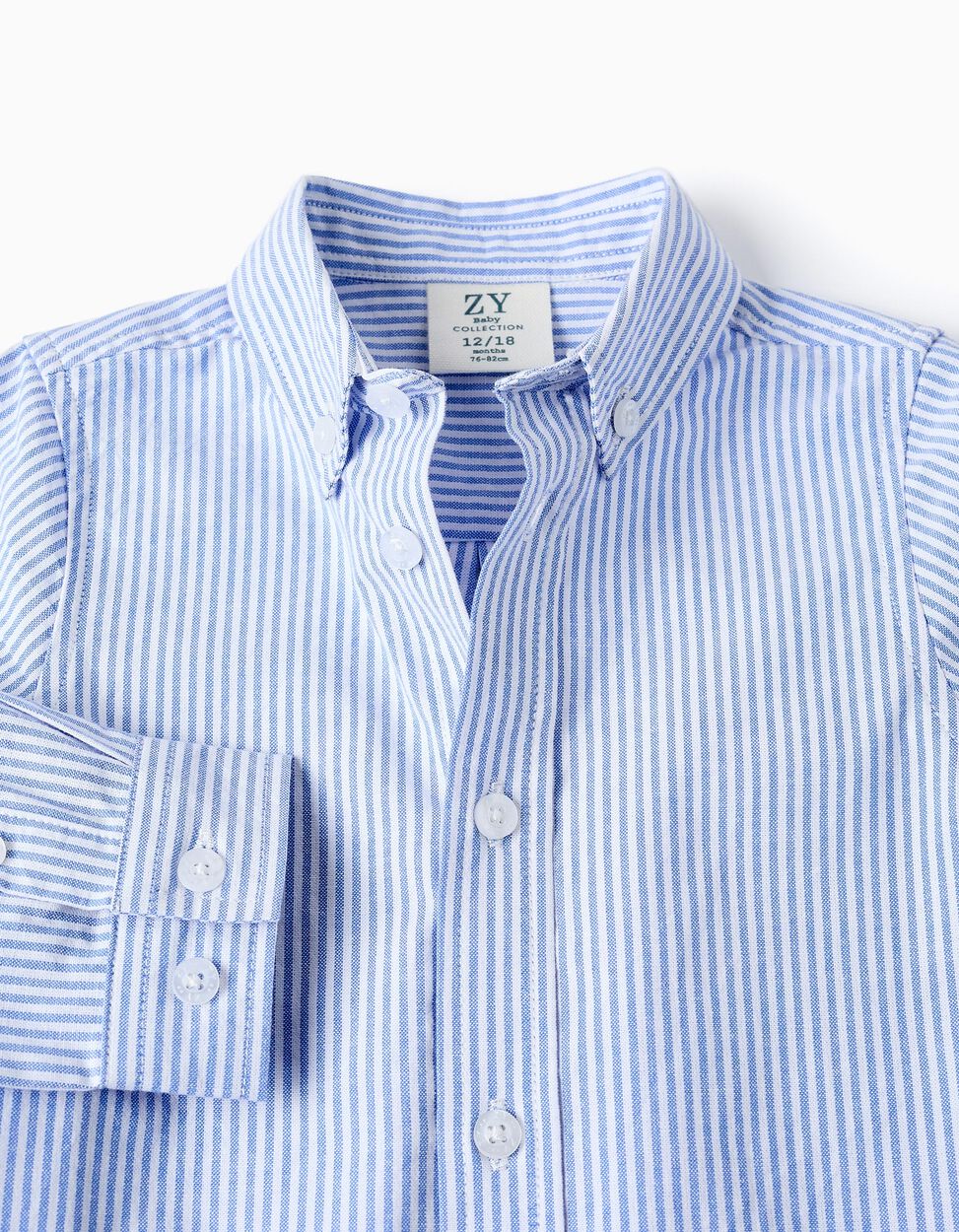 Buy Online Cotton Striped Shirt for Baby Boys, White/Blue