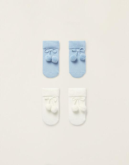 2-Pack Cotton Socks for Babies, White/Blue